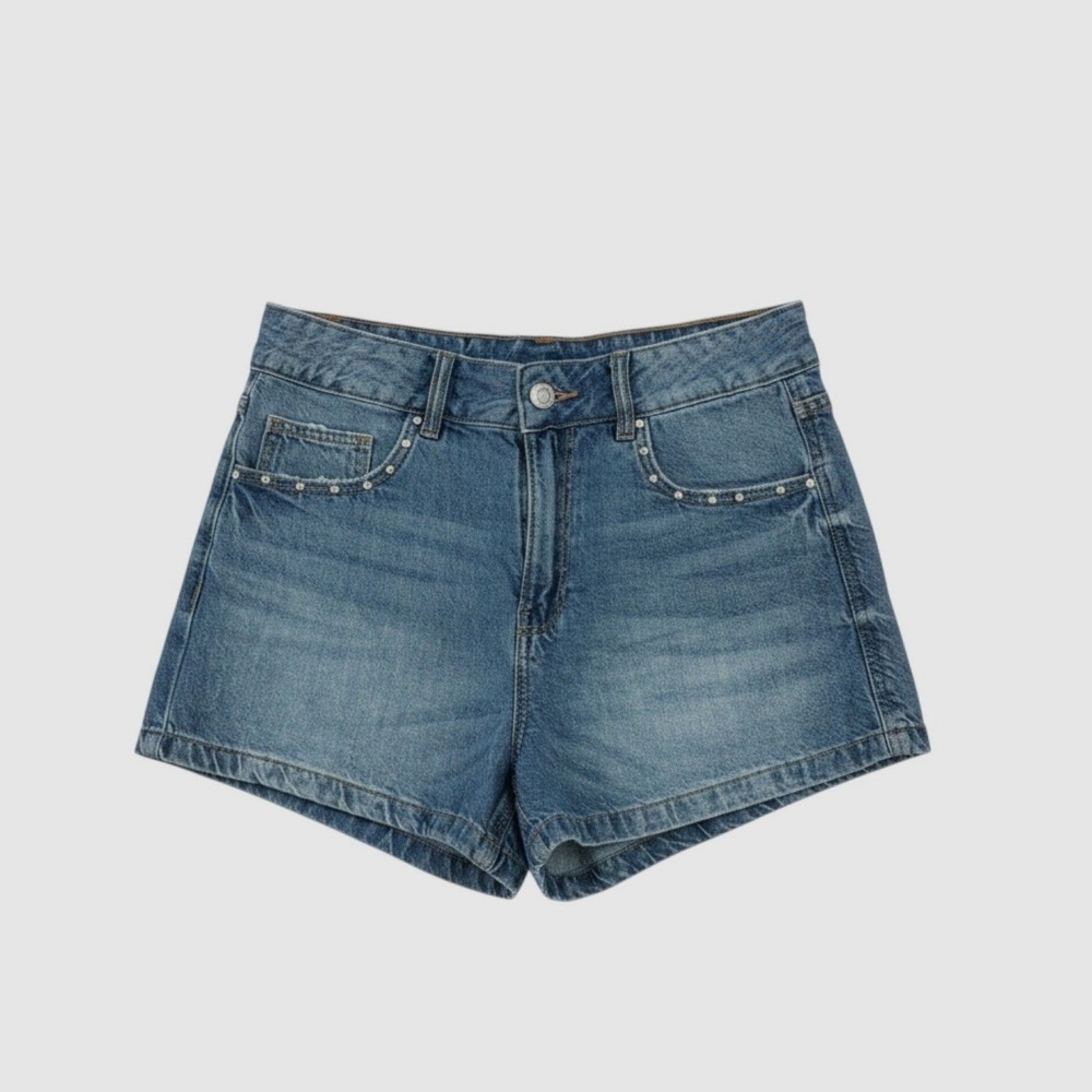 Zara Denim Shorts Girls 13-14 Blue Studded Pockets High Rise Jean Shorts